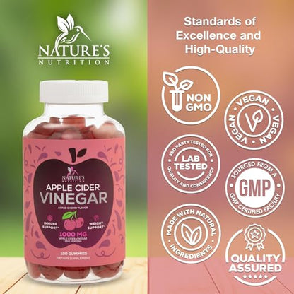 Vegan Apple Cider Vinegar Gummies | Max Strength 1000mg | Gelatin-Free, Vegan, Non-GMO Nature's NutritionBuy Supplements Australia