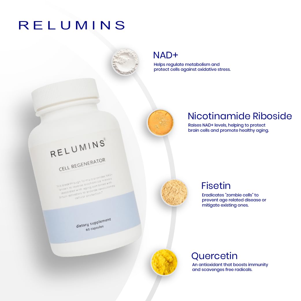 Relumins NAD+ Supplement with Nicotinamide Riboside, Resveratrol, Quercetin, Fisetin & Curcumin – Focus, Vitality, Energy, Balance & Daily Wellness Support – 60 Vegan Capsules ReluminsBuy Supplements Australia