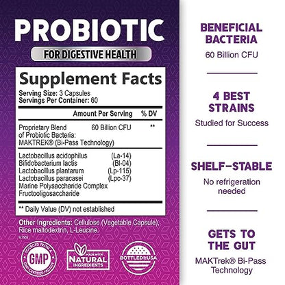 Probiotics, 60 Billion CFU per Serving, Probiotic with Prebiotics for Digestive & Immune Health Nature's NutritionBuy Supplements Australia