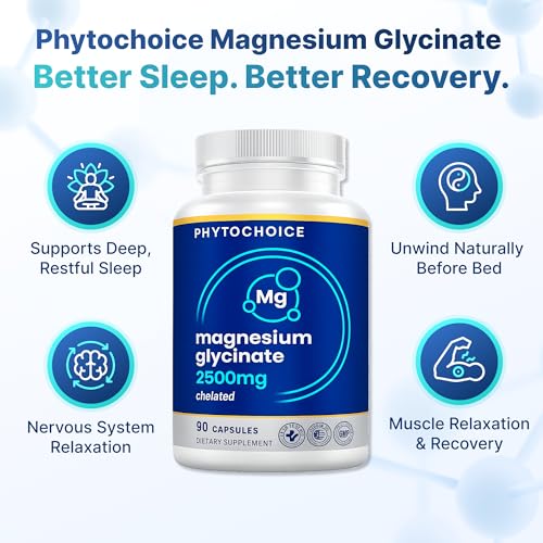 Magnesium for Sleep & Recovery – High Potency 2500mg Magnesium Glycinate for Men & Women, Chelated for High Absorption, Supports Deep Rest, Nerve & Muscle Recovery, Made in USA, 1 Month Supply PHYTOCHOICEBuy Supplements Australia