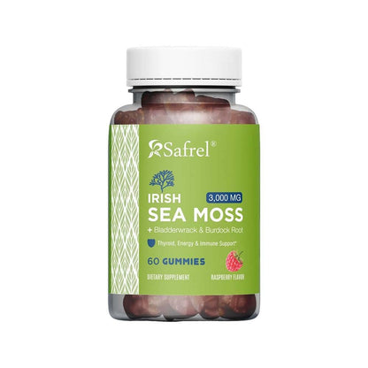 Safrel Irish Sea Moss Gummies 3000mg with Bladderwrack and Burdock Root, Thyroid Energy and Immune Support, Vegan Raspberry Flavor, 60 Gummies SafrelBuy Supplements Australia
