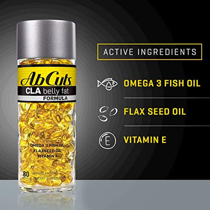 Ab Cuts CLA Belly Fat Formula - 80 Easy-to-Swallow Softgels - Omega 3 Fish Oil, Flaxseed AbCutsBuy Supplements Australia