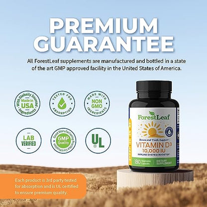 ForestLeaf - Vitamin D3 IU Weekly Supplement (Unflavored -10000-180 Count)