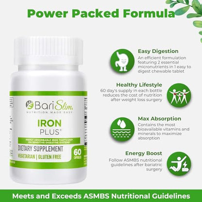 BariSlim Iron Plus Capsules - Formulated for Patients After Weight Loss Surgery Including BariSlimBuy Supplements Australia