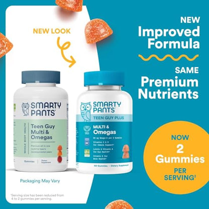 SmartyPants Teen Guy Multivitamin Gummies, Omega 3 (DHA/EPA), Vitamin D3, C, Vitamin B12, B6, A, K & Zinc, Folate, Gluten Free, Fruit Flavor, 60 Count (30 Day Supply) SmartyPantsBuy Supplements Australia