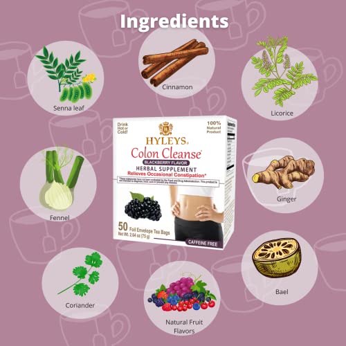 Hyleys Colon Cleanse Tea Blackberry Flavor - 50 Tea Bags (6 Pack - 300 Tea Bags Total) HYLEYSBuy Supplements Australia