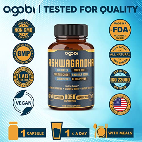 240 Capsules - 8 Month Supply - 7in1 Ashwagandha 8050mg - Combined With Fenugreek agobiBuy Supplements Australia