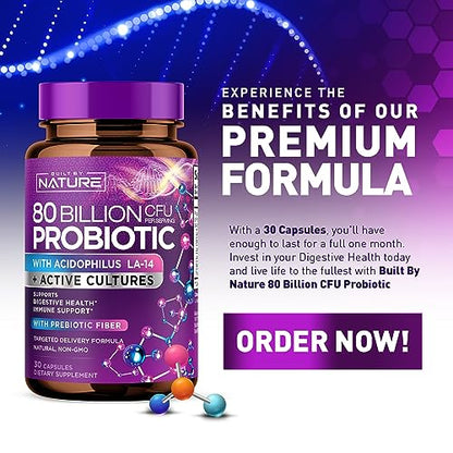 80 Billion CFU Probiotic - Daily Digestive Gut Health Supplement for Men & Women Built by NatureBuy Supplements Australia