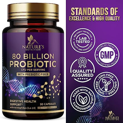 Probiotics for Digestive Health - 80 Billion CFU Guaranteed with Strains for Women's Nature's NutritionBuy Supplements Australia