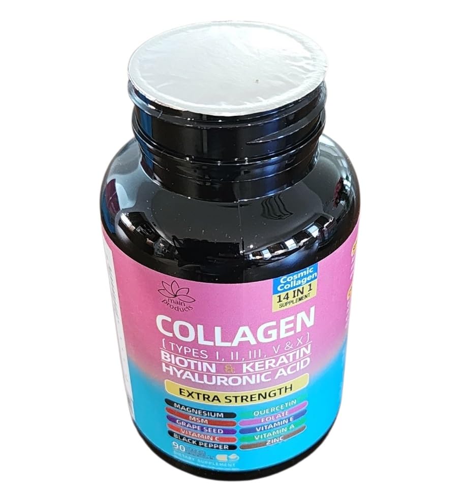 Collagen Peptides Types I, II, III, V & X, 64000 MCG, 14 in 1, Biotin, Keratin, Hyaluronic Acid, Magnesium, MSM, Grape Seed, Vitamin A C & E, Black Pepper, Quercetin, Folate, Zinc (90 Veggie Caps) Main ProductsBuy Supplements Australia