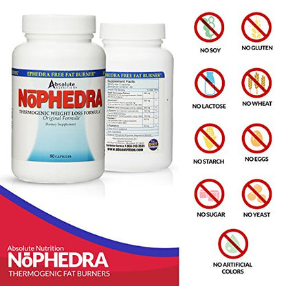 Absolute Nutrition Thermogenic Fat Burners, Nophedra Capsules, 80 Count Bottle Absolute NutritionBuy Supplements Australia
