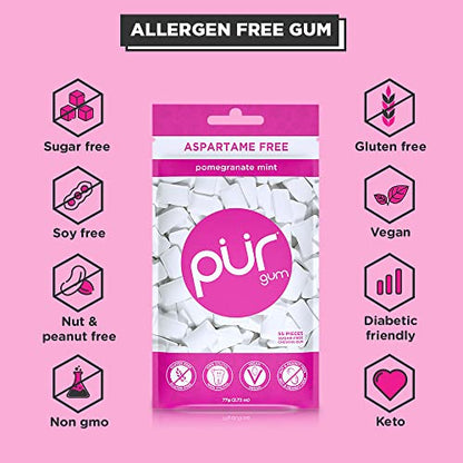 PUR Gum | Aspartame Free Chewing Gum | 100% Xylitol | Natural Pomegranate PURBuy Supplements Australia