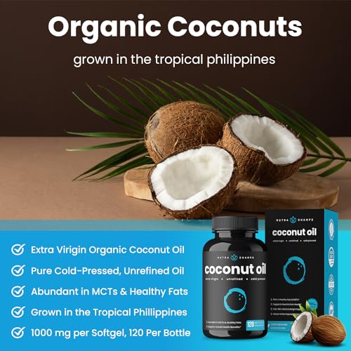 NutraChamps Organic Coconut Oil Capsules 2000mg - 120 Softgels Extra Virgin, Unrefined NutraChampsBuy Supplements Australia