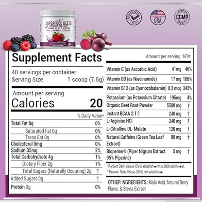Peacock Max Superfoods Blend Immunity Support Vegan Gluten Free (Beets Nitric Oxide B12 Powder, 1 Pack)