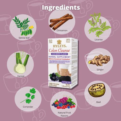 Hyleys Colon Cleanse Tea Acai Berry Flavor - 25 Tea Bags (12 Pack - 300 Tea Bags Total) HYLEYSBuy Supplements Australia