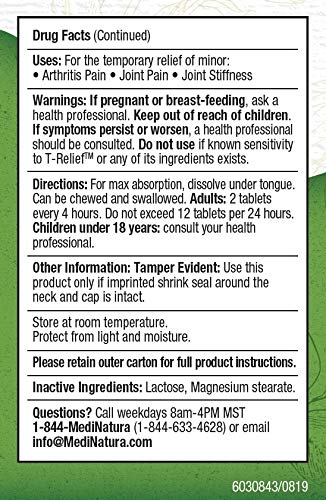 MediNatura T-Relief Extra Strength Arthritis Pain Reliever Arnica +12 Natural Medicines for Joint Soreness Stiffness Aches, Quick Dissolving Pain Relief for Women & Men - 100 Tablets (Pack of 3) MediNaturaBuy Supplements Australia
