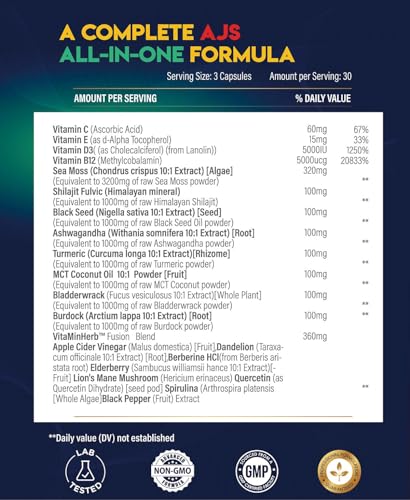 AJS Sea Moss Capsules 3200Mg, Shilajit 1000Mg with Black Seed Oil, Ashwagandha AJS NutritionBuy Supplements Australia