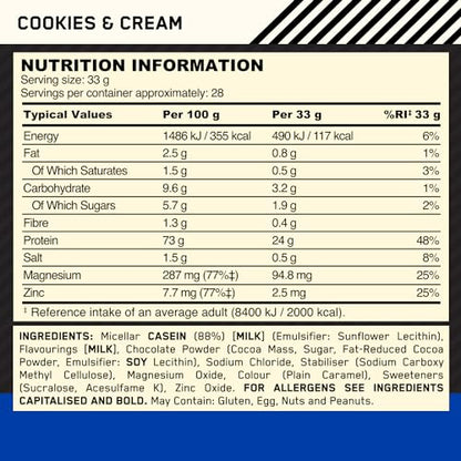 Optimum Nutrition Gold Standard 100% Casein Slow Digesting Protein Powder with Zinc Optimum NutritionBuy Supplements Australia