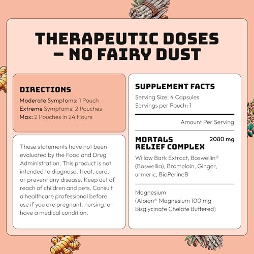Mortals Pain Purge Daily Comfort Capsules — 7-Ingredient Botanical Blend with Turmeric, Boswellia, Willow Bark & Ginger — Vegan, cGMP, Made in USA (15 Pouches) MortalsBuy Supplements Australia