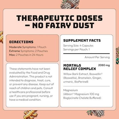 Mortals Pain Purge Daily Comfort Capsules — 7-Ingredient Botanical Blend with Turmeric, Boswellia, Willow Bark & Ginger — Vegan, cGMP, Made in USA (15 Pouches) MortalsBuy Supplements Australia