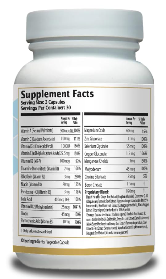 Men’s Multivitamin Supplement – Daily Energy, Immune & Heart Support – with Zinc, Magnesium, B12, CoQ10, Turmeric, Ginseng & More – 60 Vegetable Capsules – AnuMed AnuMed InternationalBuy Supplements Australia