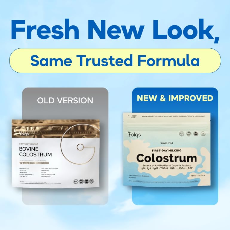 Folqs Bovine Colostrum Powder – First-Day Milking for Immune & Gut Support – 60 Servings – Supports Skin & Tissue Health – Made in USA - Amino Acids, Vitamins, Minerals – Kosher - Sustainably Sourced FolqsBuy Supplements Australia