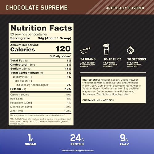 Optimum Nutrition Gold Standard 100% Casein Slow Digesting Protein Powder with Zinc Optimum NutritionBuy Supplements Australia
