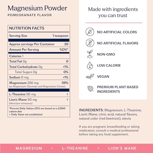 TRIP Magnesium Glycinate Powder with L-Theanine & Lion’s Mane, Sugar Free Magnesium Supplement for Adults, 250mg Magnesium per Drink Mix Serving, Pomegranate Orange Blossom, 1 Bag - 30 Servings TRIPBuy Supplements Australia