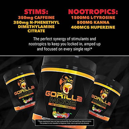 Gorilla Mode Pre Workout - Massive Pumps · Laser Focus · Energy · Power - L-Citrulline Gorilla MindBuy Supplements Australia