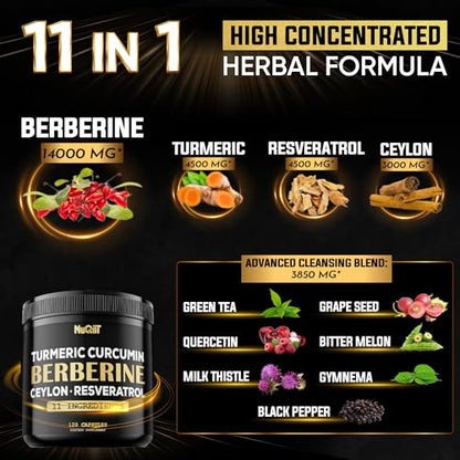 Berberine Supplement 14000mg Turmeric Curcumin 4500mg Trans-Resveratrol 4500mg NuqiitBuy Supplements Australia