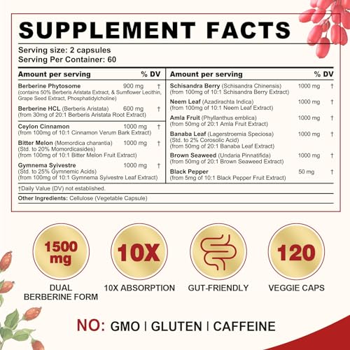Berberine Supplement Organic 1500mg with Ceylon Cinnamon Bitter Melon & Banana Leaf envycureBuy Supplements Australia