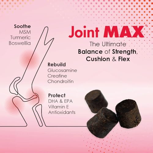 Joint Max TS Joint Supplement Vet Formulated Pain & Inflammation Relief Treats Hip Dysplasia & Arthritis, Glucosamine, Chondroitin, Turmeric, MSM, HA, Creatine, Omega 3 EPA + DHA.120 Soft Chews Joint MaxBuy Supplements Australia