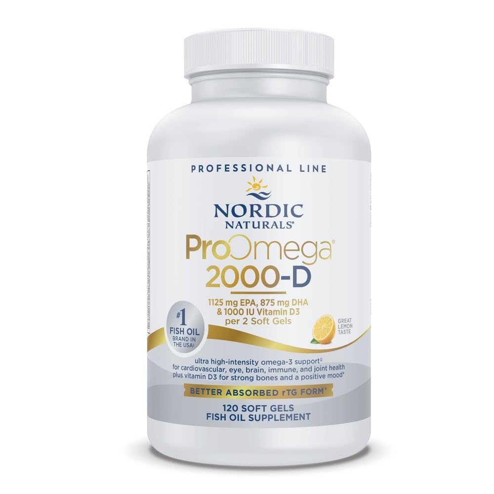 Nordic Naturals ProOmega 2000-D, Lemon Flavor - 120 Soft Gels - 2150 mg Omega-3 + 1000 IU D3 - Ultra High-Potency Fish Oil - EPA & DHA - Brain, Heart, & Immune Health - Non-GMO - 60 Servings Nordic NaturalsBuy Supplements Australia