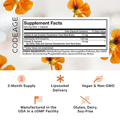 Codeage Liposomal CoQ10 Supplement - Vitamin E Isomers Tocopherols - 125mg Coenzy CodeageBuy Supplements Australia