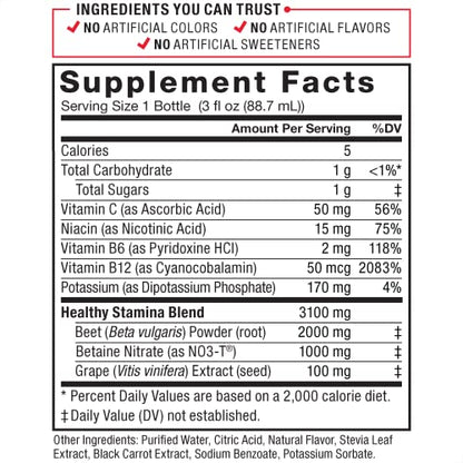Force Factor Total Beets Superfood Shots for Healthy All-Day Stamina, Energy Drink Alternative with Beet Root Powder, Vitamins, & Antioxidants, Nitric Oxide Energy Shot, Açaí Berry, 3 Fl Oz (6-Pack)