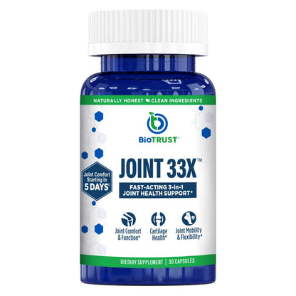 BioTrust Joint 33X Advanced 3-in-1 Joint Support Supplement - Healthy Flexibility, Mobility Relief & Comfort - Boswellia Serrata, Type II Collagen, Hyaluronic Acid - 30 Capsules BioTrustBuy Supplements Australia
