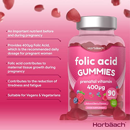 Folic Acid Gummies 400 mcg | 90 Count | Natural Berry Flavour | High Strength Prenatal HorbäachBuy Supplements Australia