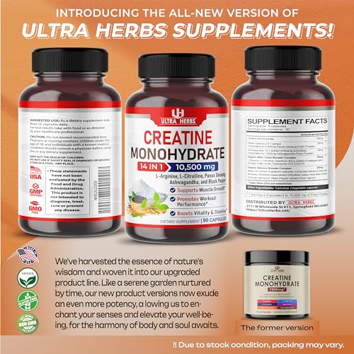 Ultra Creatine Pills Muscle Growth 9800mg Creatine Monohydrate Capsules w Ginseng ULTRA HERBSBuy Supplements Australia