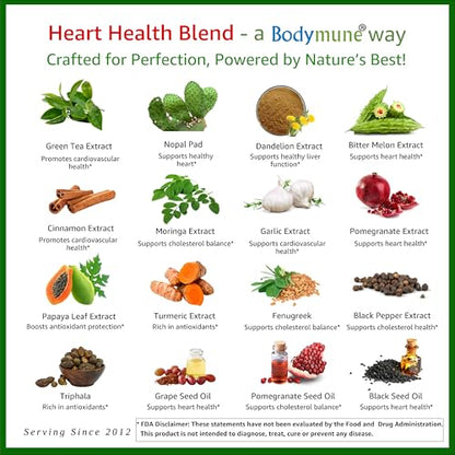 Bodymune Heart Health Blend Cholesterol Support – Organic Cardiovascular & Circulation Supplement – with Green Tea, Pomegranate & Black Seed Oil – 66 Capsules – USDA Organic, Vegan BodymuneBuy Supplements Australia