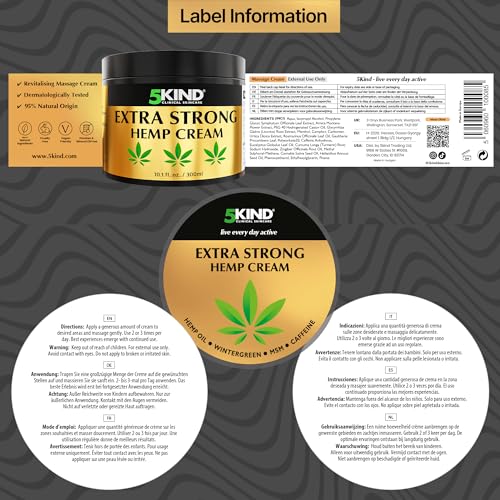 5kind Extra Strong Hemp Cream 10.1 fl oz - Maximum Strength - Natural Topical Cream - Muscle Rub for Lower Back, Joints, Neck, Knees, Shoulders 5kind clinical skincareBuy Supplements Australia