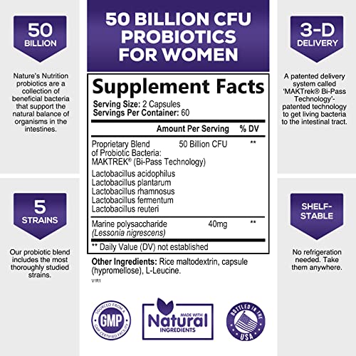 Probiotics for Women 4-in-1, 50 Billion CFU + Prebiotics, Vaginal Women's Probiotic Nature's NutritionBuy Supplements Australia