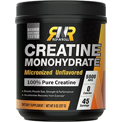 Rep N Roll Micronized Creatine Powder, 45 Serv., Creatine Monohydrate 5000 MG
