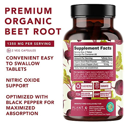 USDA Plant.O Premium Organic Beet Root Tablets [1350mg Beets Powder] with Black Pepper PLANT.O NUTRITIONBuy Supplements Australia