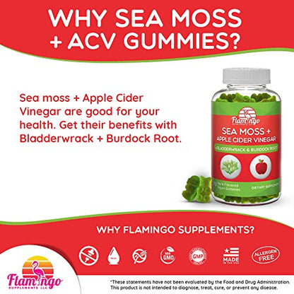 Sea Moss Gummies with Apple Cider Vinegar, Bladderwrack, and Burdock Root Organic Flamingo SupplementsBuy Supplements Australia