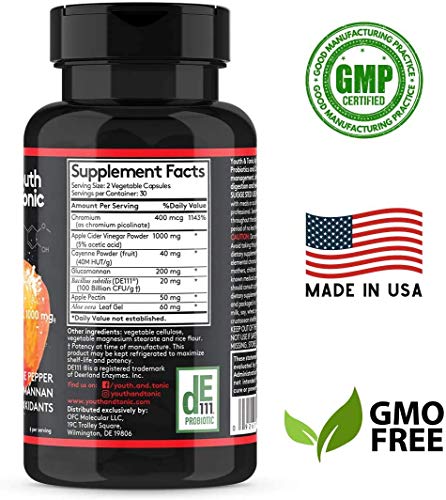 Youth & Tonic Natural Appetite Suppressant for Weight Loss / 1000 mg Apple Cider Youth & TonicBuy Supplements Australia