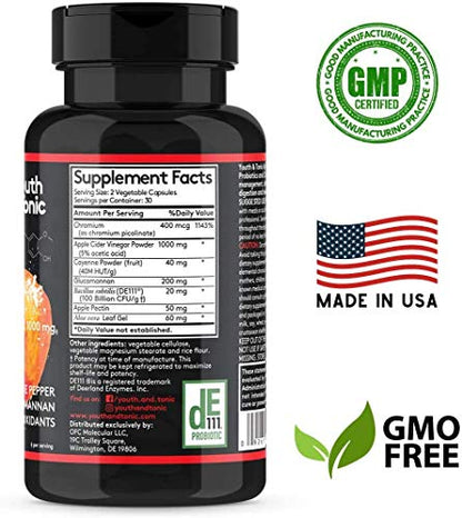 Youth & Tonic Natural Appetite Suppressant for Weight Loss / 1000 mg Apple Cider Youth & TonicBuy Supplements Australia