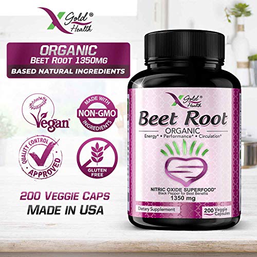 Organic Beet Root Powder 1350mg 200 Veggie caps Superfood Nitric Oxide Strongest X Gold HealthBuy Supplements Australia