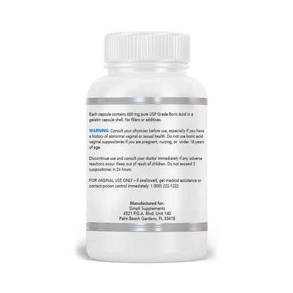 Simpli Supplements 60 Boric Acid Suppositories - Modern Support & Ancient Remedy - Scientifically Simpli SupplementsBuy Supplements Australia