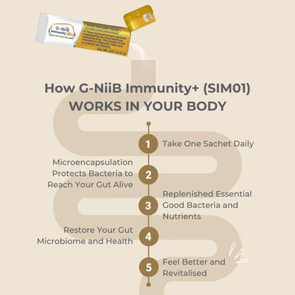G-NiiB Immunity Elite (SIM01 Synbiotic Formula) - Potent Live probiotics and Added prebiotics to Support Immunity, Regularity, Sleep, Mood, and Skin - 5X More Effective in Reaching the Gut Alive G-NiiBBuy Supplements Australia
