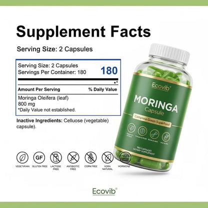 ECOVIB Moringa Capsules – 180 Vegan Capsules | Organic Superfood for Energy, Immunity & Detox ECOVIBBuy Supplements Australia